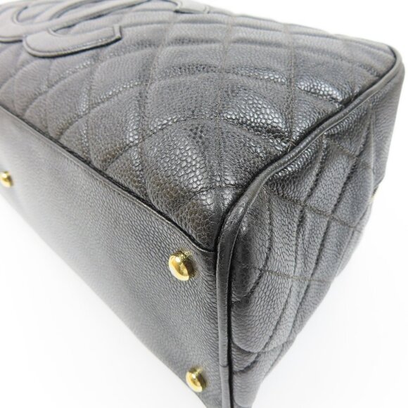 Authentic CHANEL Timeless CC Bowler Bag Quilted Caviar Large Black Handbag Purse - Picture 6 of 10